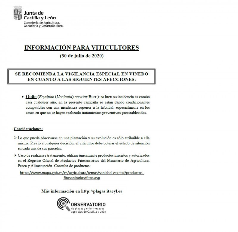 Aviso de riesgo de OIDIO procedente de la Junta de Castilla y León