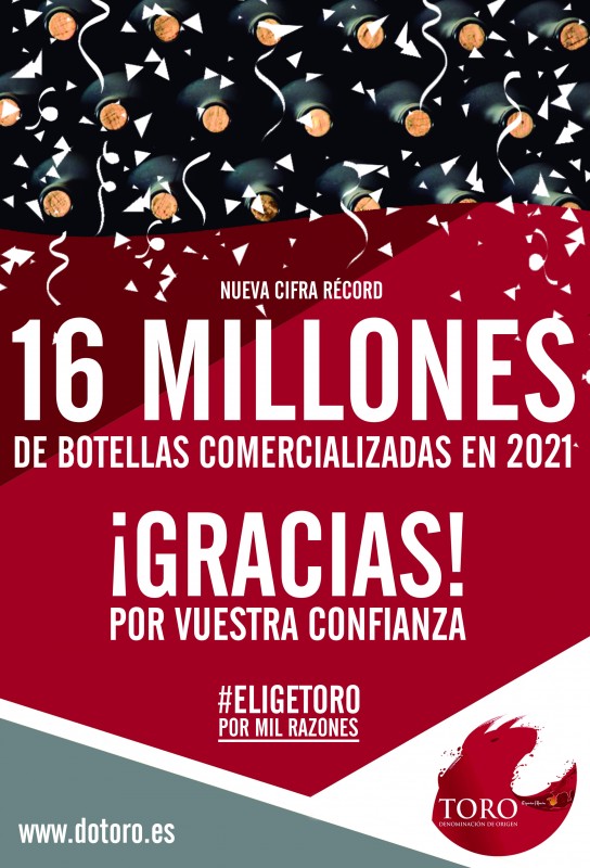 La D.O. Toro alcanza los 16 millones de botellas comercializadas en 2021.